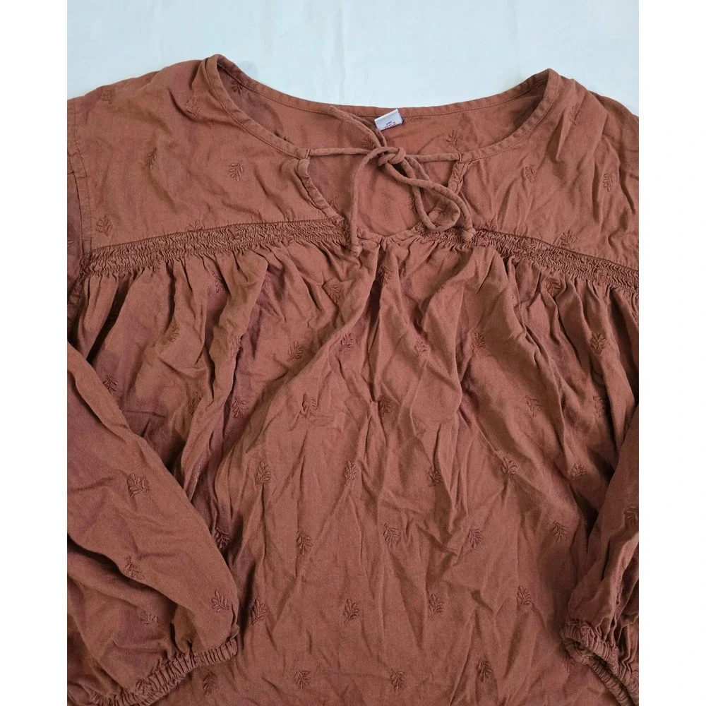 Old Navy Womens Large Terracotta Brown Embroidered Boho Peasant Blouse Top L